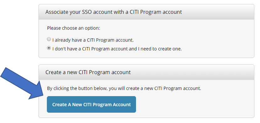 Create a new CITI Program account prompt