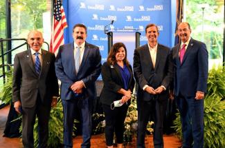 Gov. Andy Beshear and senior advisor Rocky Adkins (far right) joined UK President Dr. Eli Capilouto, UK Executive Vice President for Health Affairs Dr. Mark Newman and King's Daughters CEO Kristie Whitlach to celebrate the new partnership yesterday.