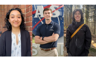 From left: Hena Kachroo, Asa O'Neal and Harrison Yang. The Wildcats were selected from a pool of 1,353 undergraduates nominated by 446 institutions. Photos provided.